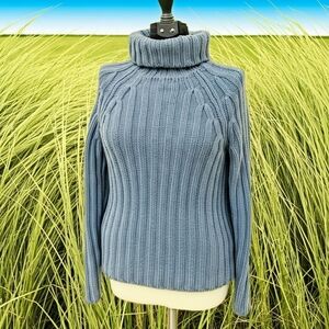 Express Ribbed Cable Turtleneck Sweater — Dusty Blue Size L